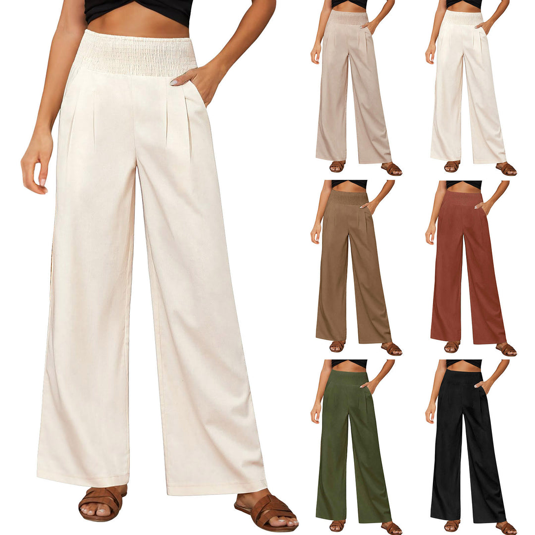 Olivenorma Plain Color Wide Leg High Waist Loose Fit Women's Lounge Pants with Pockets - image 32
