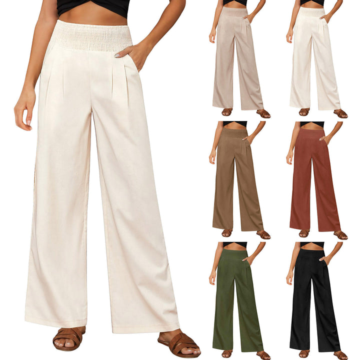 Olivenorma Plain Color Wide Leg High Waist Loose Fit Women's Lounge Pants with Pockets - image 32