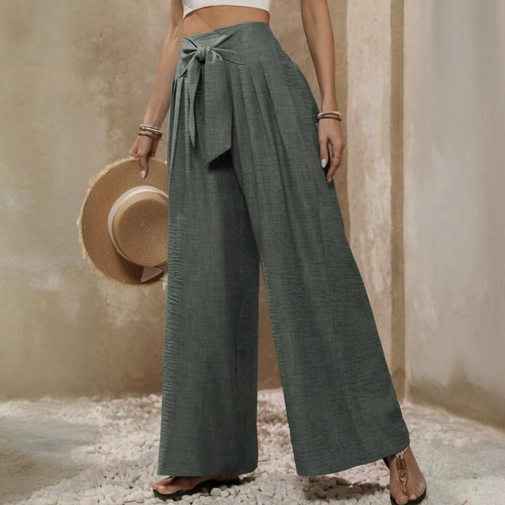 Olivenorma Plain Color High Waist Adjustable Knot Loose Women's Wide Leg Pants - image 7