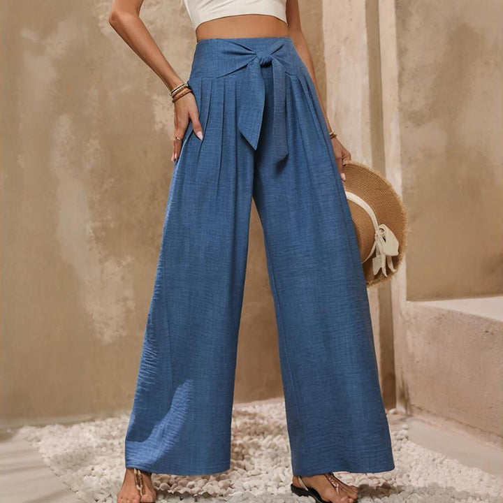 Olivenorma Plain Color High Waist Adjustable Knot Loose Women's Wide Leg Pants - image 2