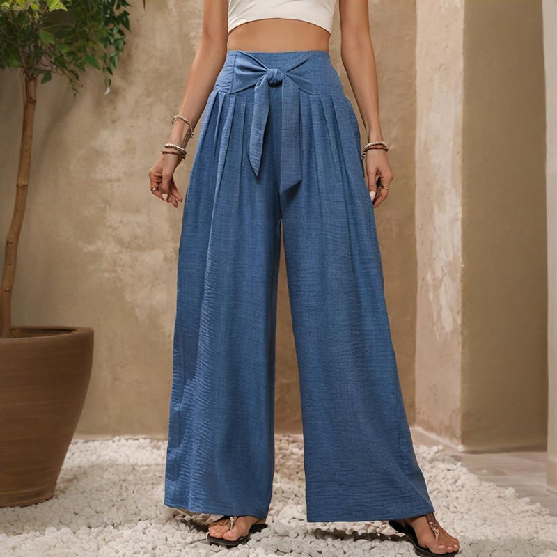 Olivenorma Plain Color High Waist Adjustable Knot Loose Women's Wide Leg Pants - image 5