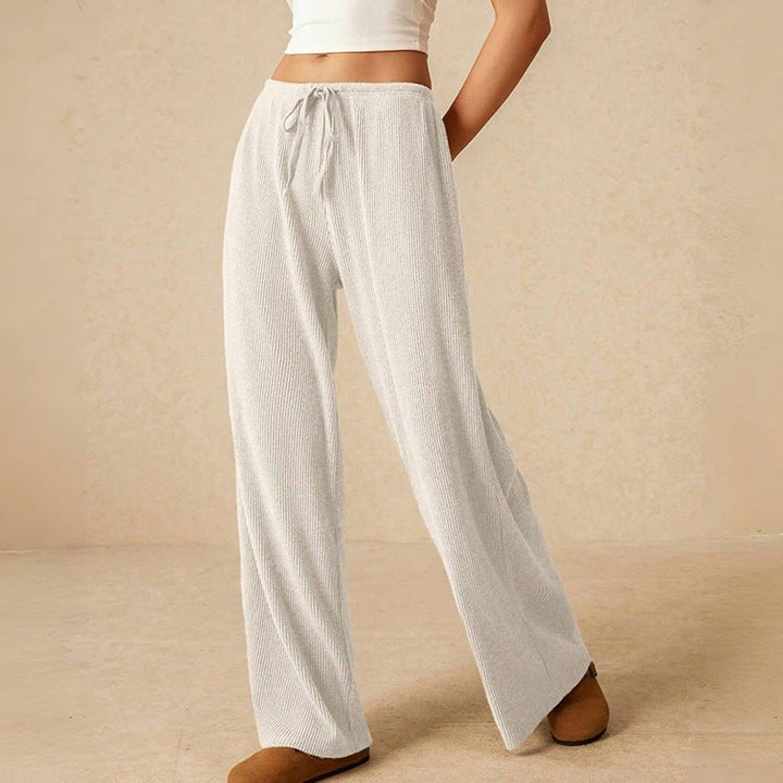 Olivenorma Plain Color Casual High Waist Pull On Elastic Women's Straight-Leg Pants - White - L - image 11