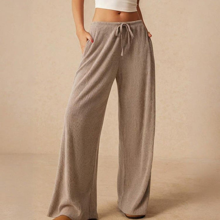 Olivenorma Plain Color Casual High Waist Pull On Elastic Women's Straight-Leg Pants - image 2