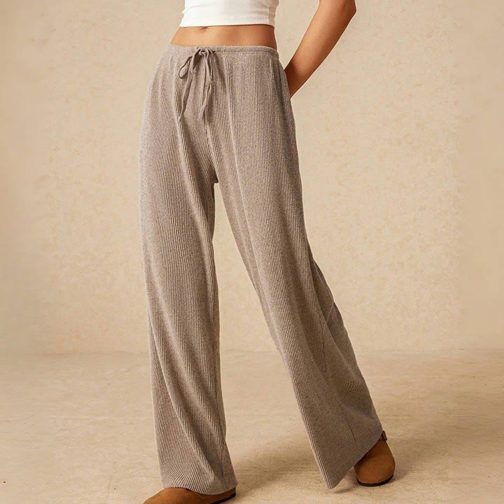 Olivenorma Plain Color Casual High Waist Pull On Elastic Women's Straight-Leg Pants - Beige - L - image 1