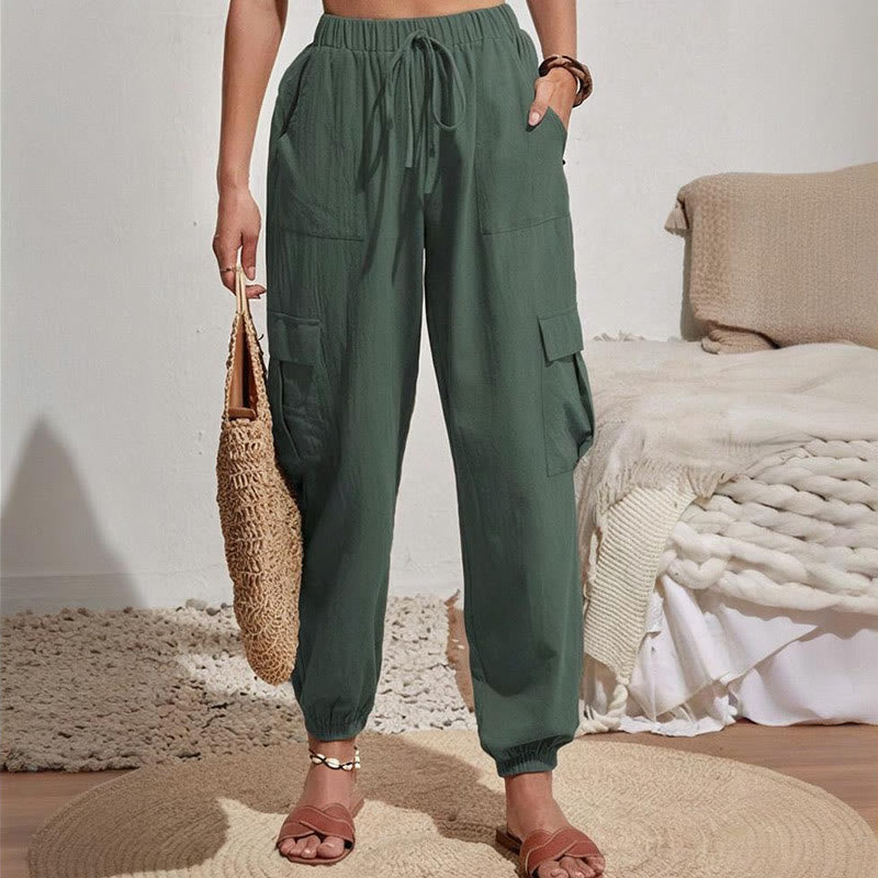 Olivenorma Womens Plain Color High-Waisted Drawstring Hiking Joggers Cargo Pants - image 12