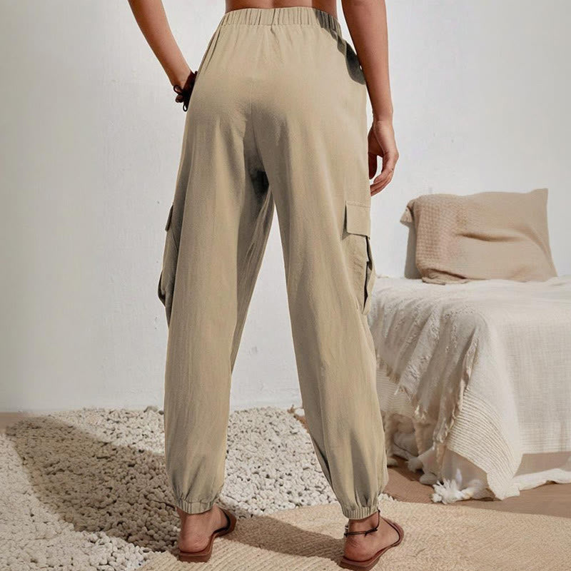 Olivenorma Womens Plain Color High-Waisted Drawstring Hiking Joggers Cargo Pants - image 3