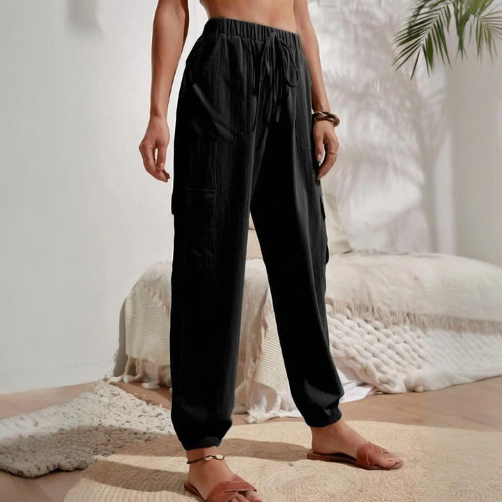 Olivenorma Womens Plain Color High-Waisted Drawstring Hiking Joggers Cargo Pants - image 7