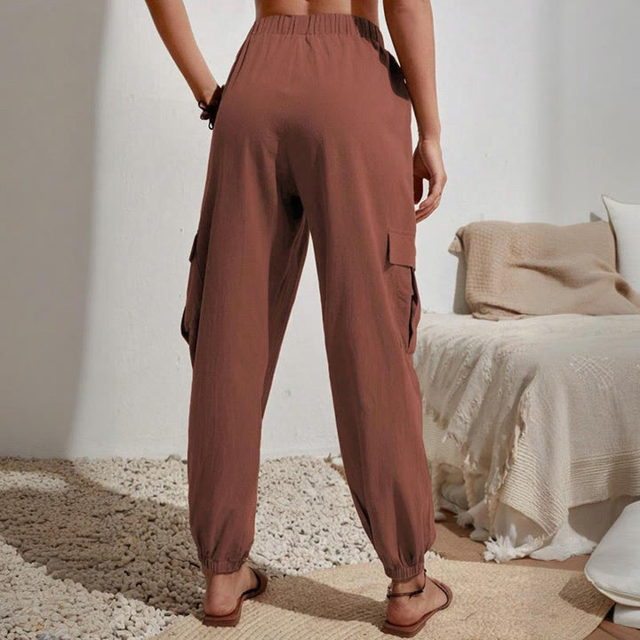 Olivenorma Womens Plain Color High-Waisted Drawstring Hiking Joggers Cargo Pants - image 17