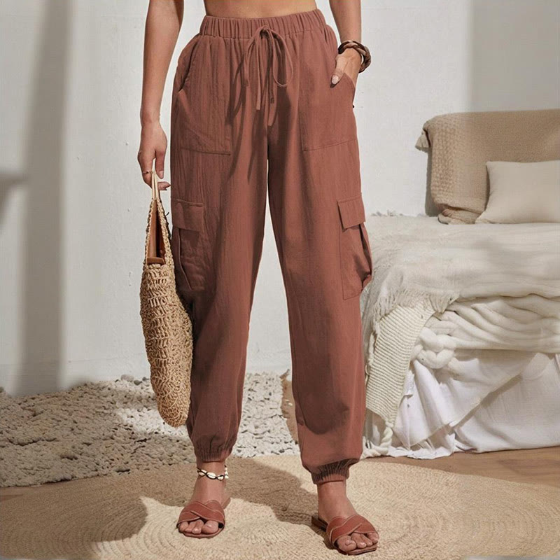 Olivenorma Womens Plain Color High-Waisted Drawstring Hiking Joggers Cargo Pants - image 16