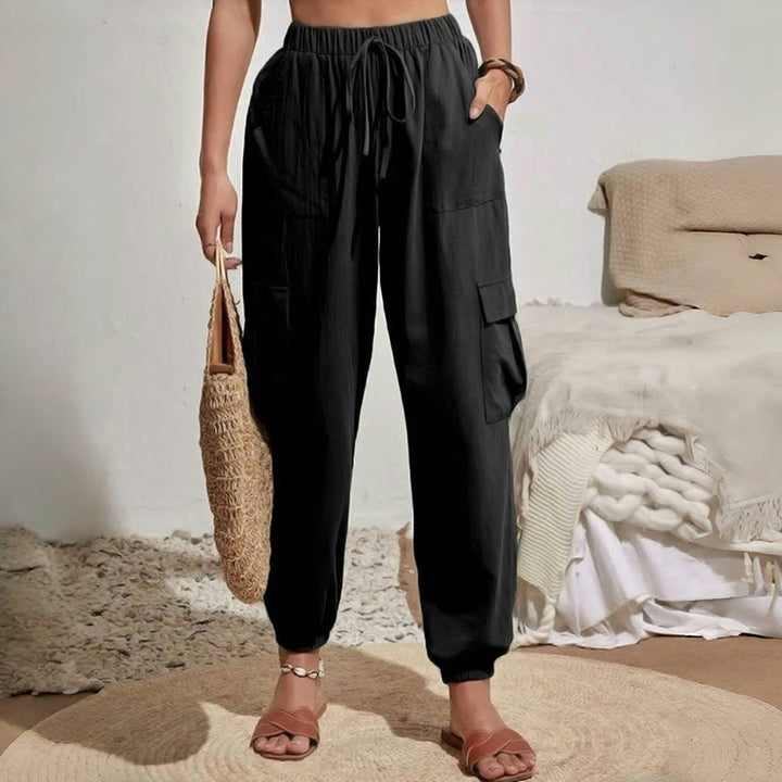 Olivenorma Womens Plain Color High-Waisted Drawstring Hiking Joggers Cargo Pants - image 5