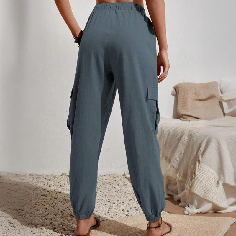 Olivenorma Womens Plain Color High-Waisted Drawstring Hiking Joggers Cargo Pants - image 25