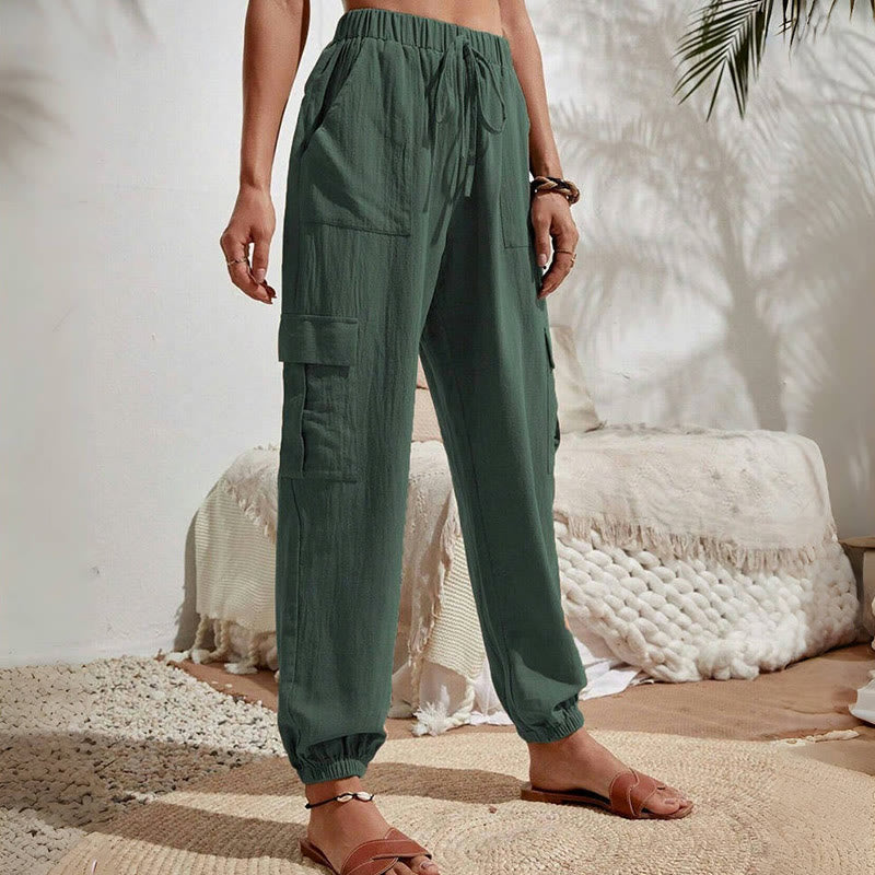 Olivenorma Womens Plain Color High-Waisted Drawstring Hiking Joggers Cargo Pants - image 14