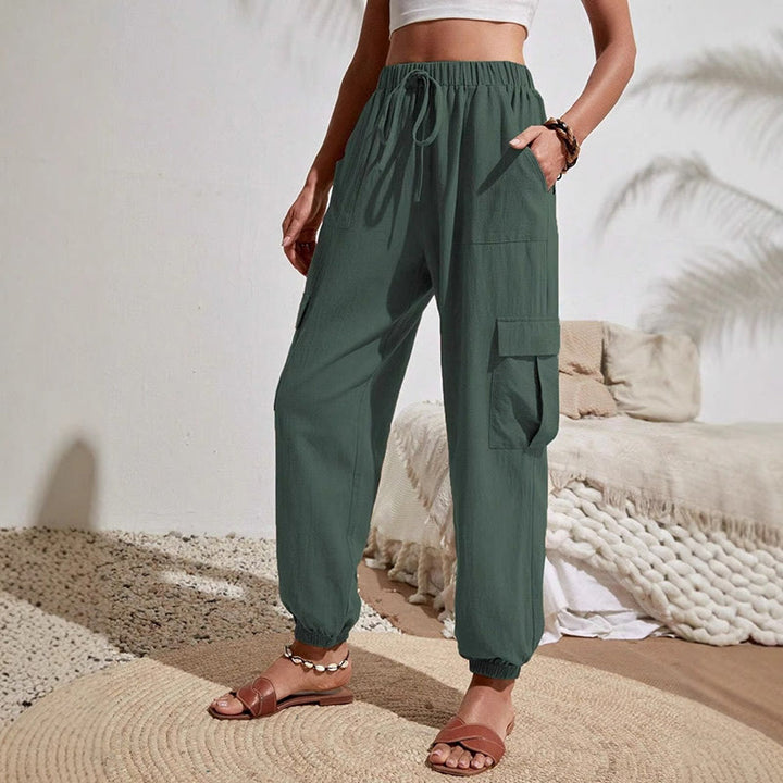 Olivenorma Womens Plain Color High-Waisted Drawstring Hiking Joggers Cargo Pants - SeaGreen - XL - image 11