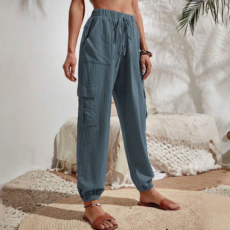 Olivenorma Womens Plain Color High-Waisted Drawstring Hiking Joggers Cargo Pants - image 26