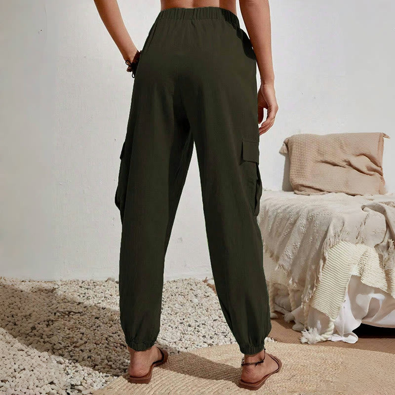 Olivenorma Womens Plain Color High-Waisted Drawstring Hiking Joggers Cargo Pants - image 10