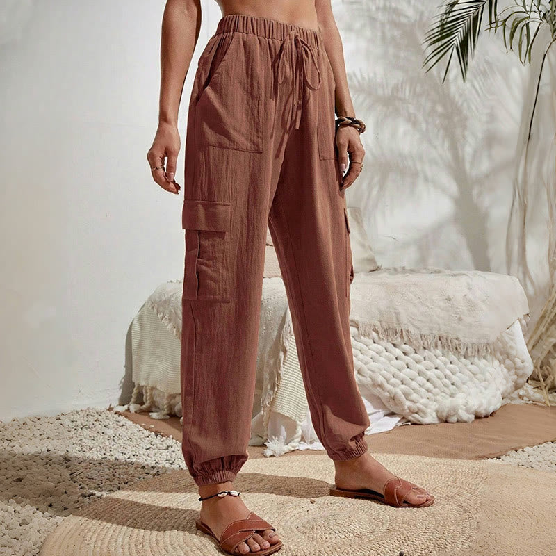 Olivenorma Womens Plain Color High-Waisted Drawstring Hiking Joggers Cargo Pants - image 18