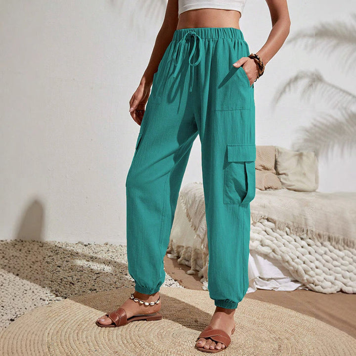 Olivenorma Womens Plain Color High-Waisted Drawstring Hiking Joggers Cargo Pants - DarkTurquoise - XL - image 19