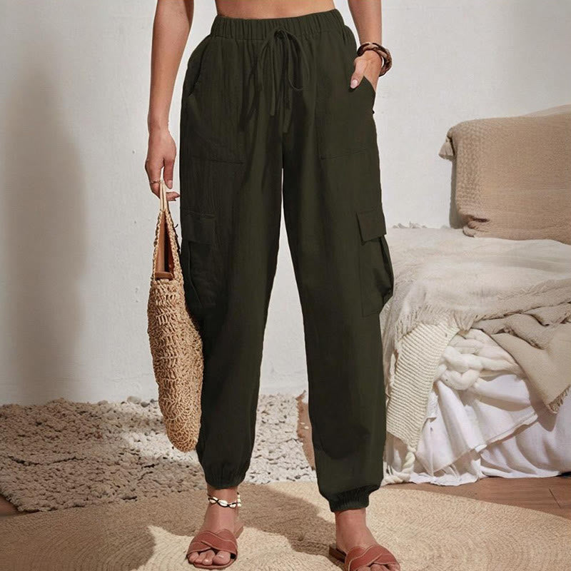 Olivenorma Womens Plain Color High-Waisted Drawstring Hiking Joggers Cargo Pants - image 9