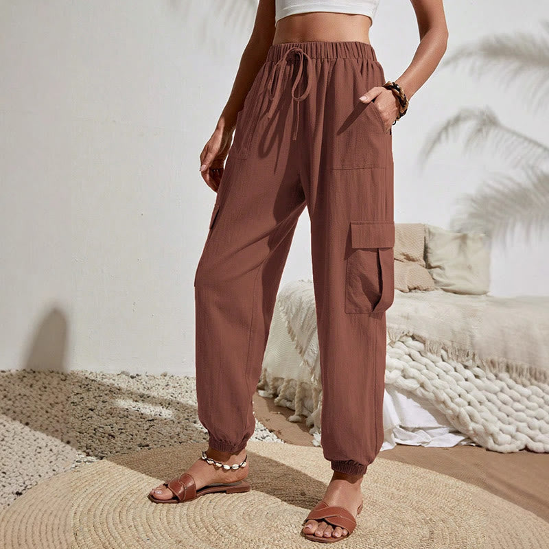 Olivenorma Womens Plain Color High-Waisted Drawstring Hiking Joggers Cargo Pants - Sienna - XL - image 15