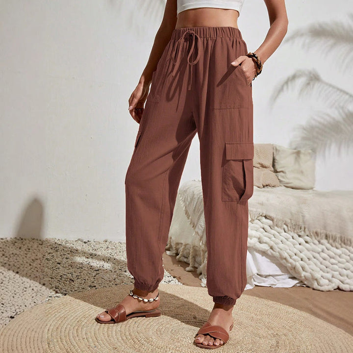 Olivenorma Womens Plain Color High-Waisted Drawstring Hiking Joggers Cargo Pants - Sienna - XL - image 15