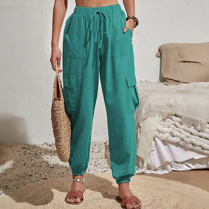 Olivenorma Womens Plain Color High-Waisted Drawstring Hiking Joggers Cargo Pants - image 20