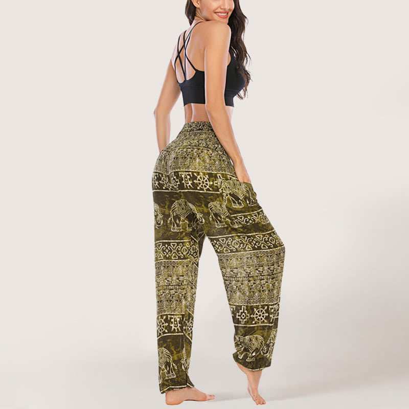 Olivenorma Elephant Yoga Pants Viscose Women's Elastic Waist Harem Pants