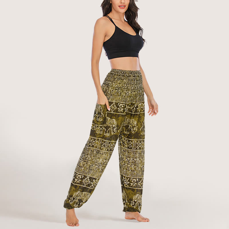 Olivenorma Elephant Yoga Pants Viscose Women's Elastic Waist Harem Pants
