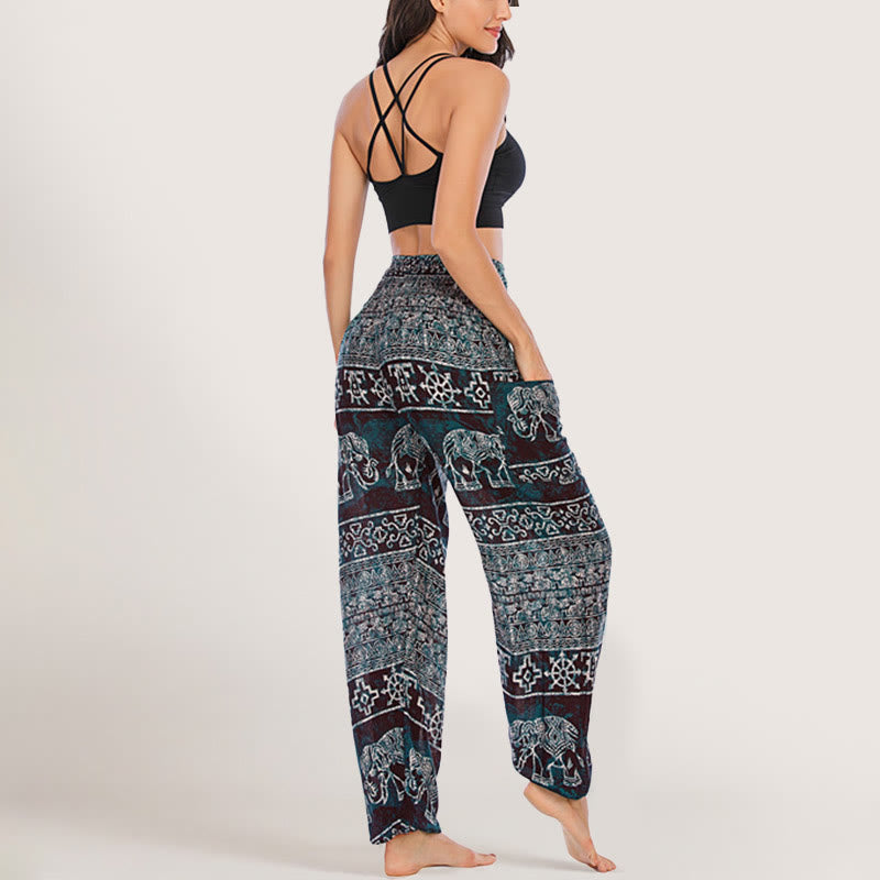 Olivenorma Elephant Yoga Pants Viscose Women's Elastic Waist Harem Pants