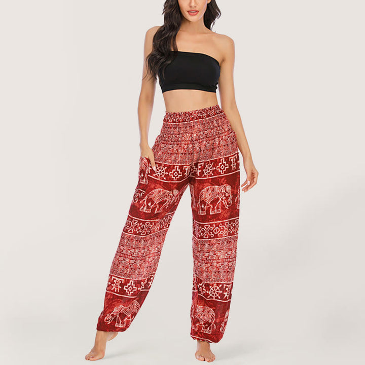 Olivenorma Elephant Yoga Pants Viscose Women's Elastic Waist Harem Pants