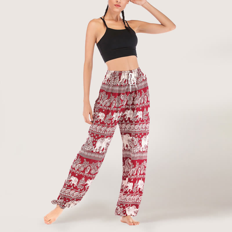 Olivenorma Ethnic Elephant Yoga Pants Viscose Women's Elastic Waist Harem Pants