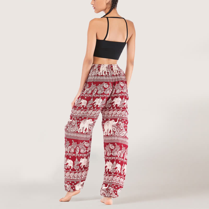 Olivenorma Ethnic Elephant Yoga Pants Viscose Women's Elastic Waist Harem Pants