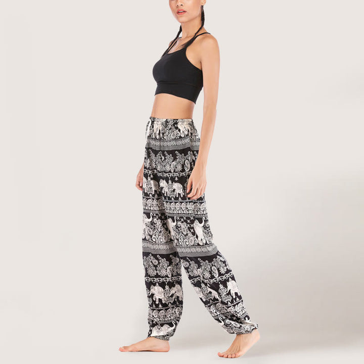 Olivenorma Ethnic Elephant Yoga Pants Viscose Women's Elastic Waist Harem Pants
