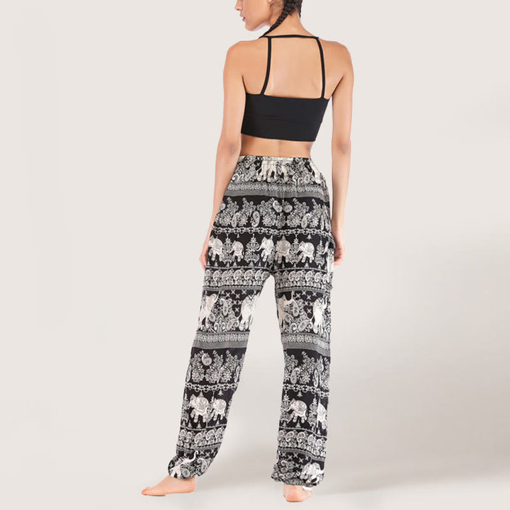 Olivenorma Ethnic Elephant Yoga Pants Viscose Women's Elastic Waist Harem Pants