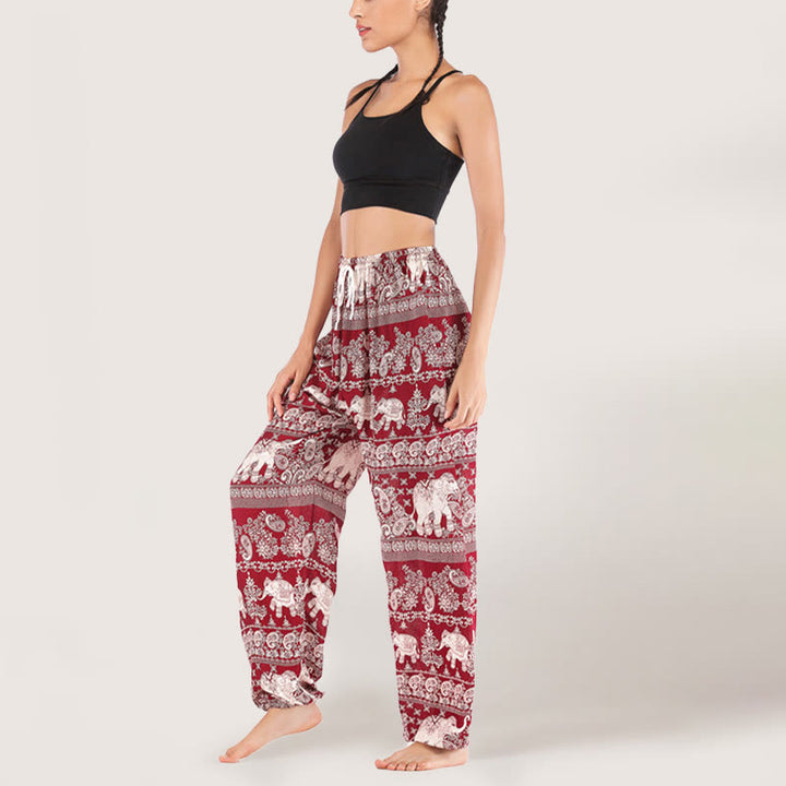 Olivenorma Ethnic Elephant Yoga Pants Viscose Women's Elastic Waist Harem Pants
