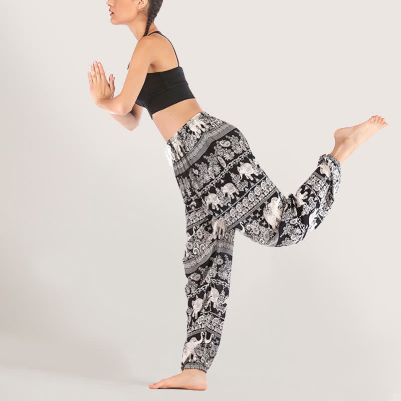 Olivenorma Ethnic Elephant Yoga Pants Viscose Women's Elastic Waist Harem Pants