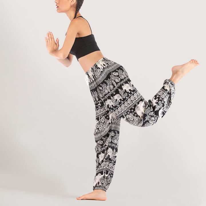 Olivenorma Ethnic Elephant Yoga Pants Viscose Women's Elastic Waist Harem Pants