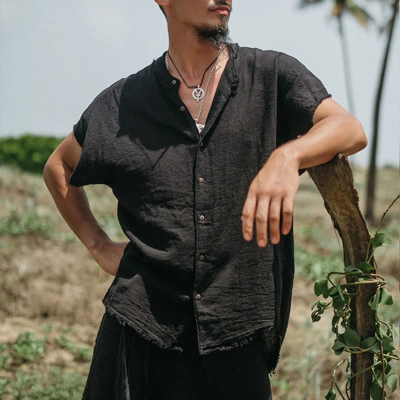 Olivenorma Mens Solid Summer Casual Button Down Short Sleeve Shirts - Black - 3XL - image 2