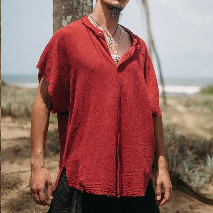 Olivenorma Mens Solid Summer Casual Button Down Short Sleeve Shirts - Red - 3XL - image 4