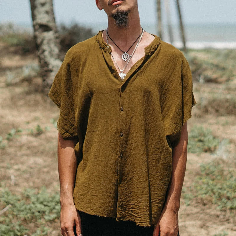 Olivenorma Mens Solid Summer Casual Button Down Short Sleeve Shirts - Brown - 3XL - image 3