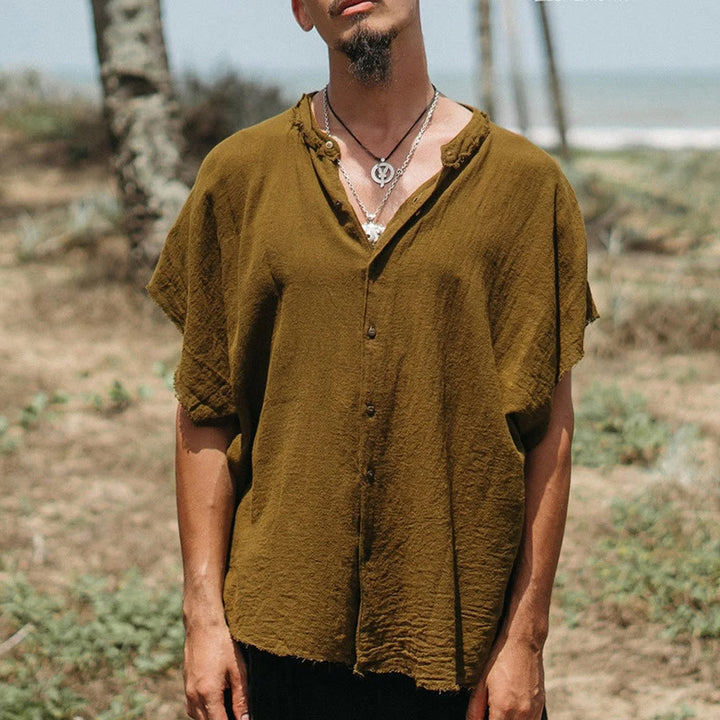 Olivenorma Mens Solid Summer Casual Button Down Short Sleeve Shirts - Brown - 3XL - image 3