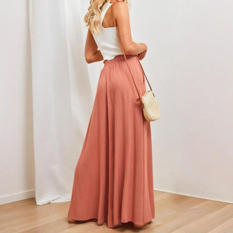 Olivenorma Plain Color High Waist Casual Loose Women's Palazzo Pants with Pockets - image 20