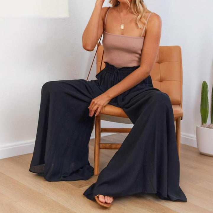 Olivenorma Plain Color High Waist Casual Loose Women's Palazzo Pants with Pockets - image 18