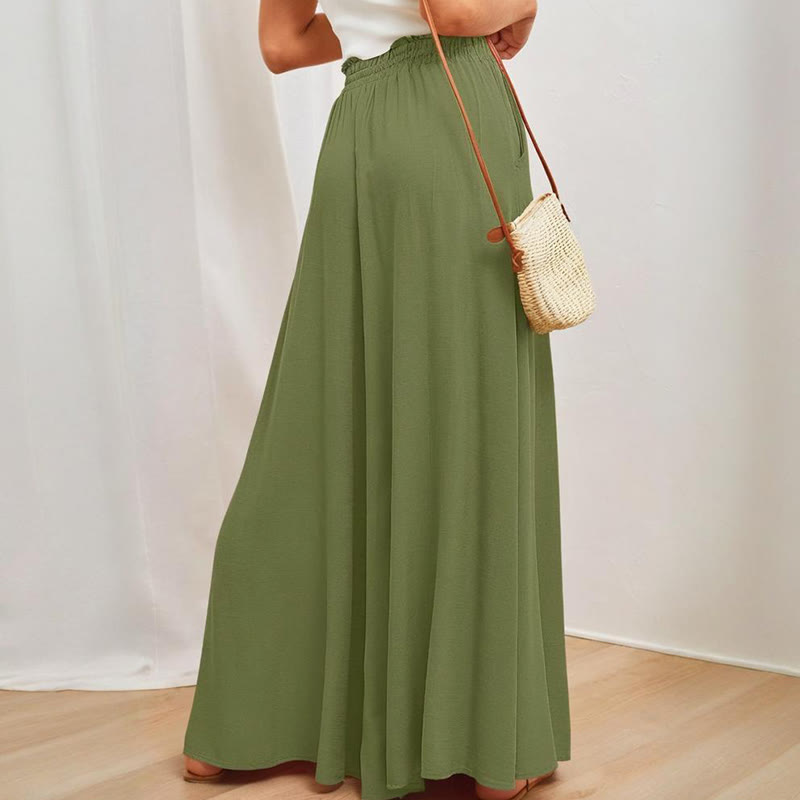 Olivenorma Plain Color High Waist Casual Loose Women's Palazzo Pants with Pockets - image 13