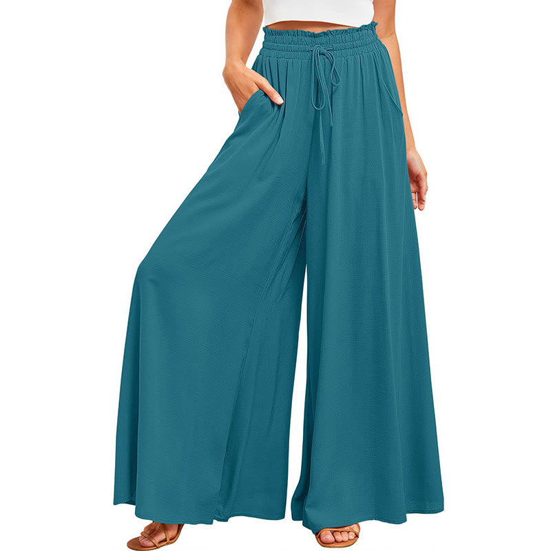 Olivenorma Plain Color High Waist Casual Loose Women's Palazzo Pants with Pockets - image 5