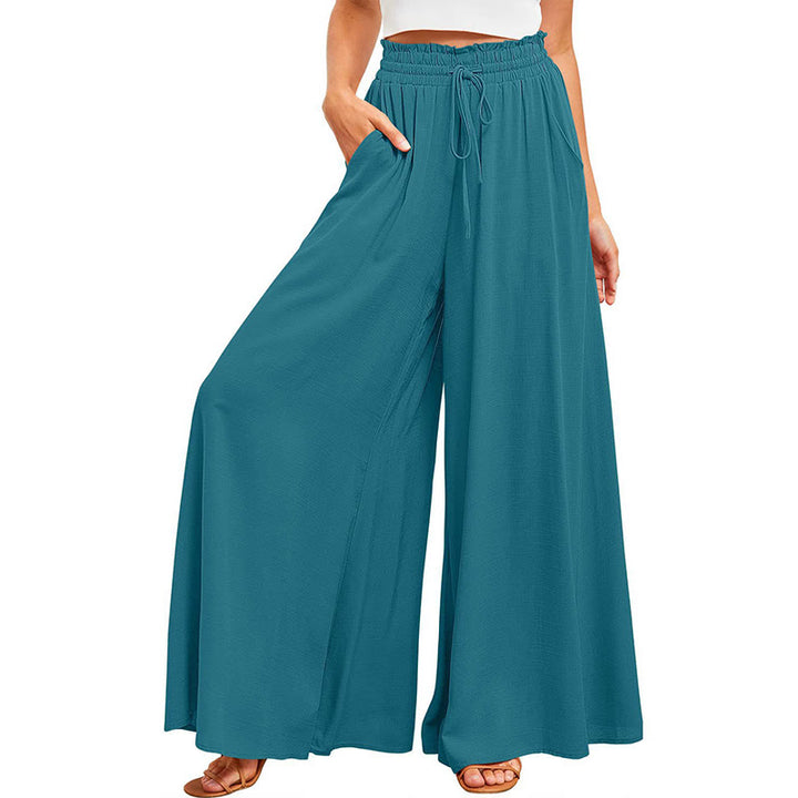 Olivenorma Plain Color High Waist Casual Loose Women's Palazzo Pants with Pockets - image 5