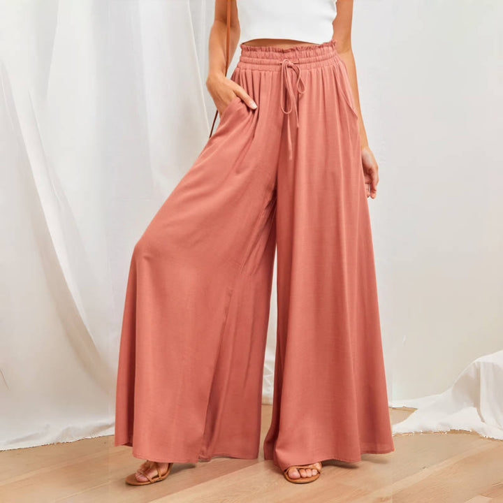 Olivenorma Plain Color High Waist Casual Loose Women's Palazzo Pants with Pockets - Coral - XXL - image 19