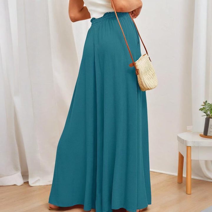 Olivenorma Plain Color High Waist Casual Loose Women's Palazzo Pants with Pockets - image 4