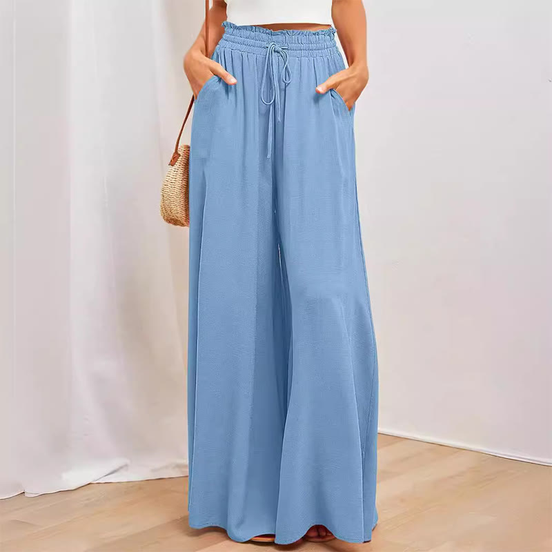 Olivenorma Plain Color High Waist Casual Loose Women's Palazzo Pants with Pockets - SkyBlue - XXL - image 6