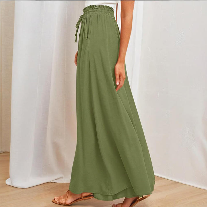 Olivenorma Plain Color High Waist Casual Loose Women's Palazzo Pants with Pockets - image 12