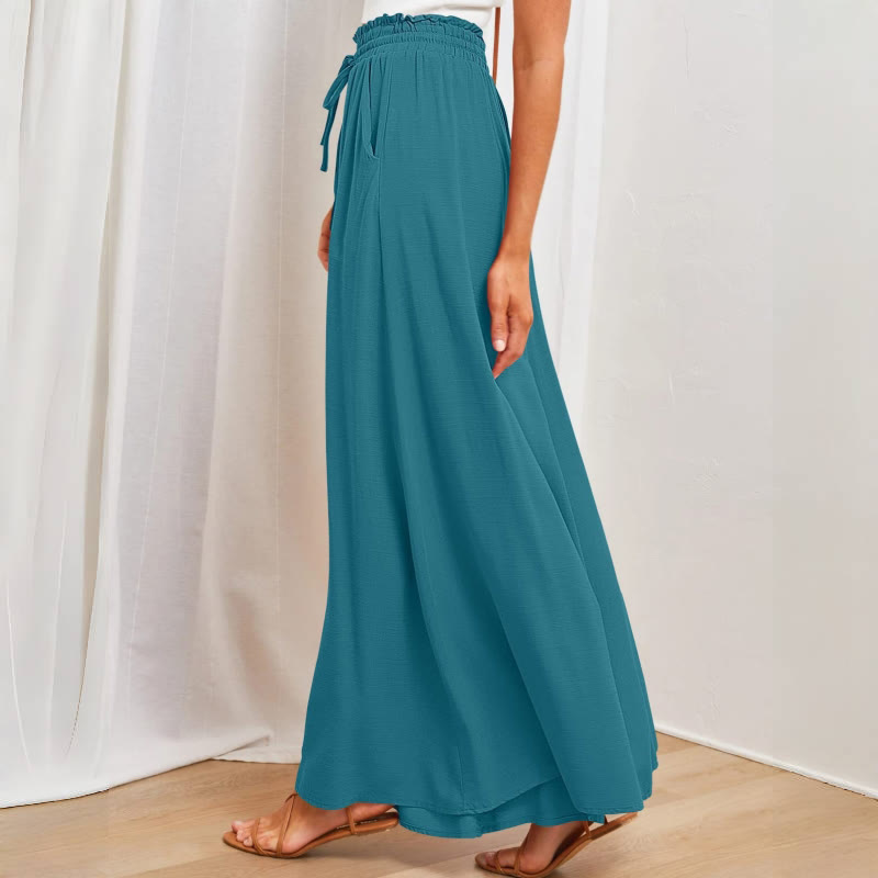 Olivenorma Plain Color High Waist Casual Loose Women's Palazzo Pants with Pockets - image 3